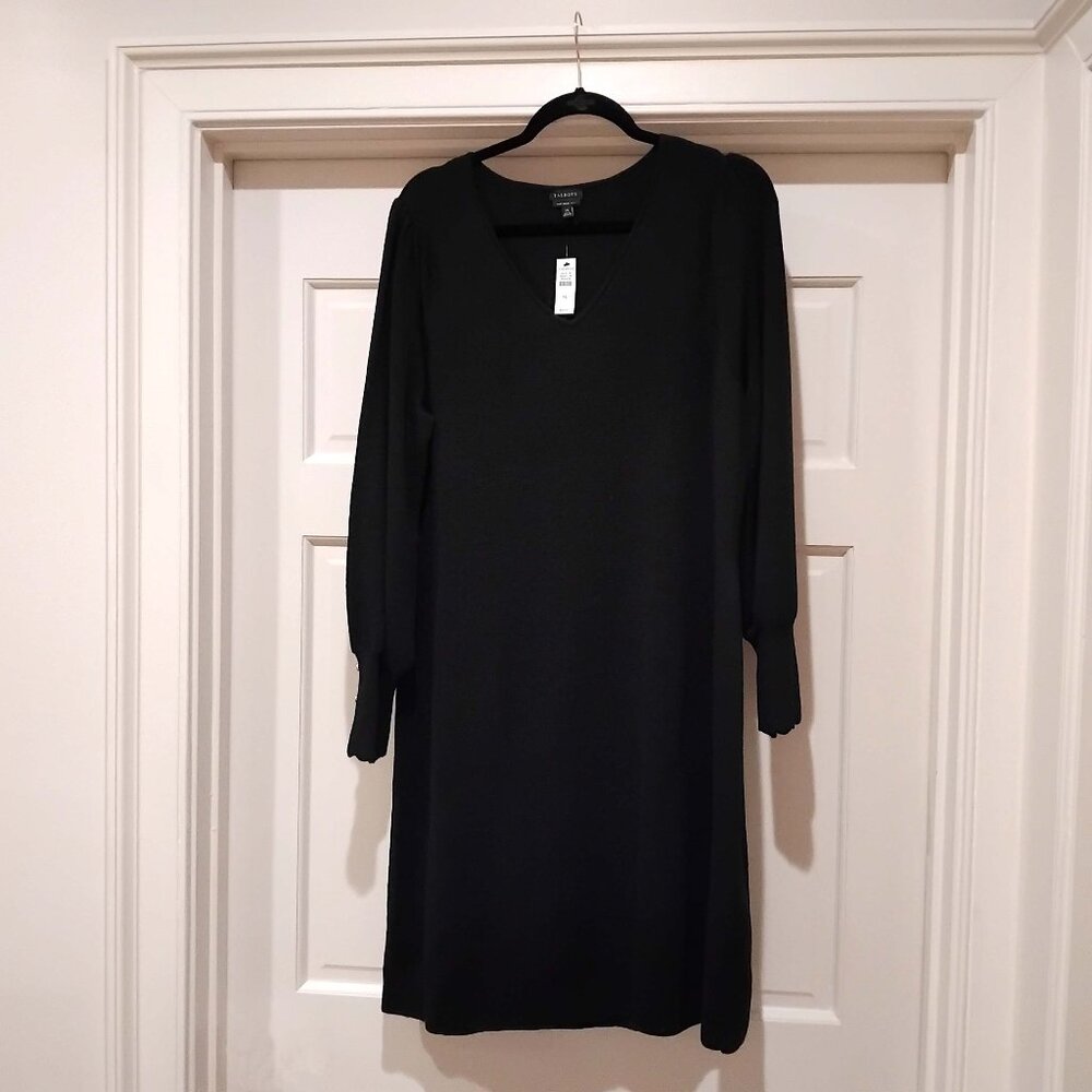Talbots Black Merino Wool V-Neck Sweater Dress-- NWT , Size XL